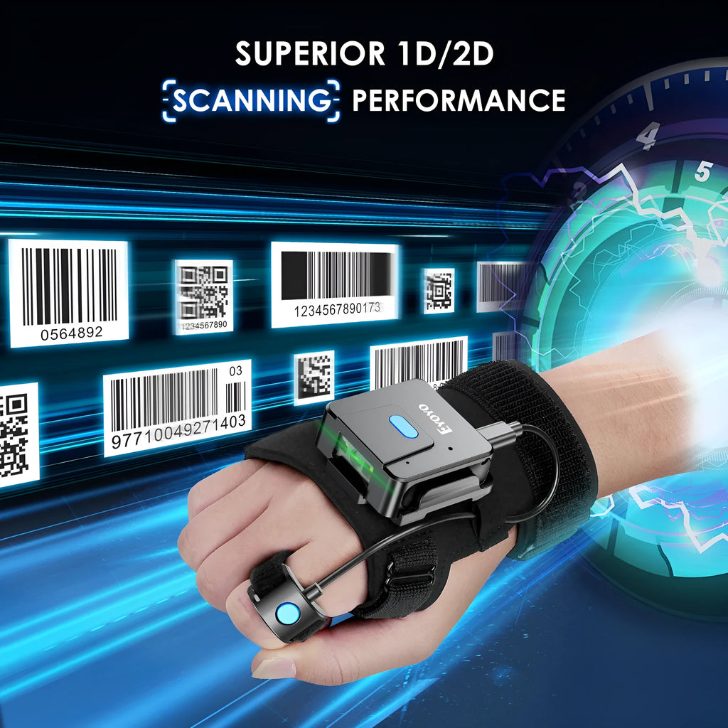 Portable two-dimensional wrist barcode scanner gloves Bluetooth handheld scanning gun with laser light source