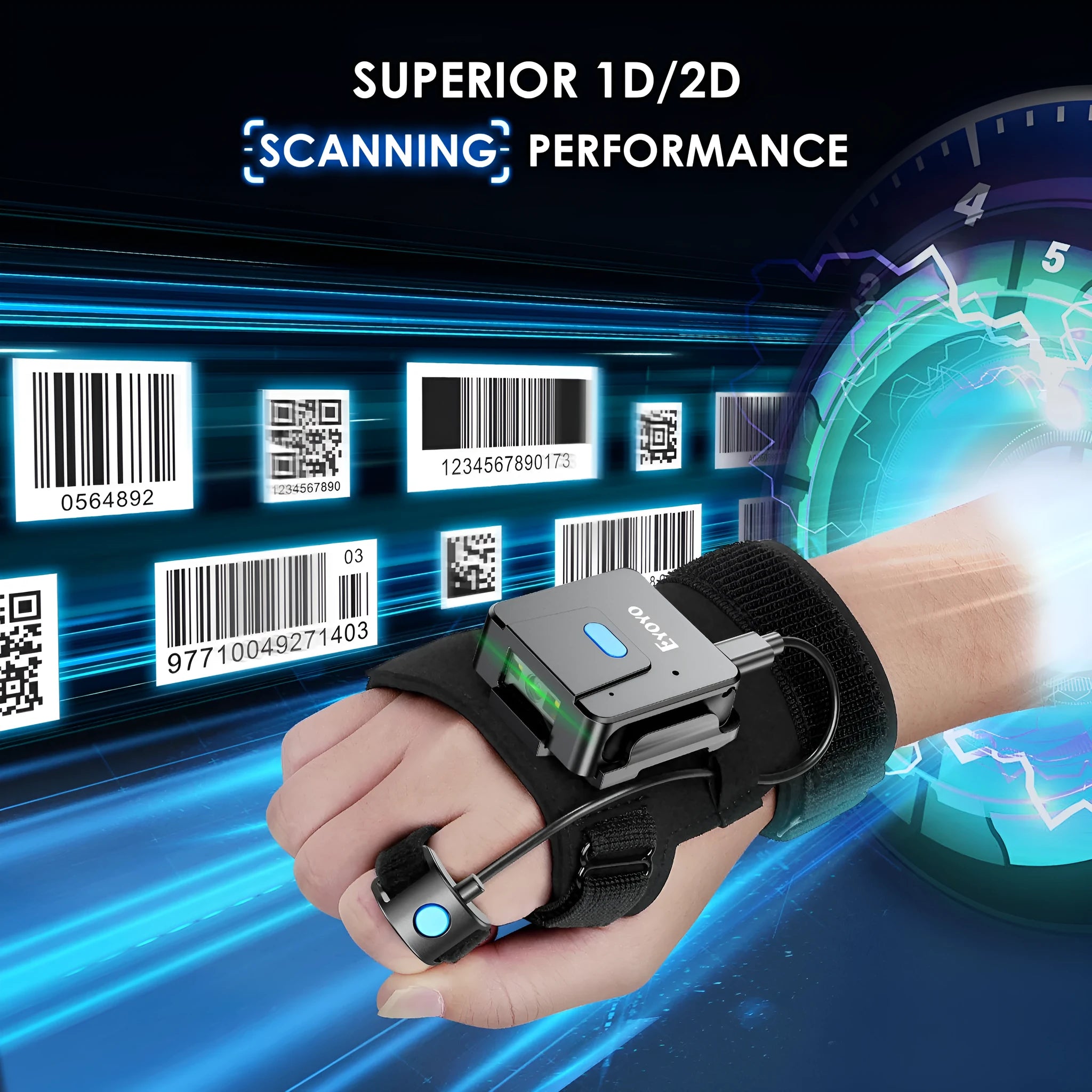 Portable two-dimensional wrist barcode scanner gloves Bluetooth handheld scanning gun with laser light source