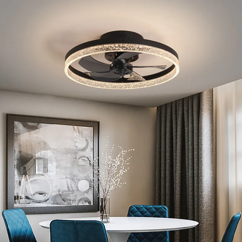 Nordic style ceiling fan lamp with remote control in coffee gold finish, 50cm diameter