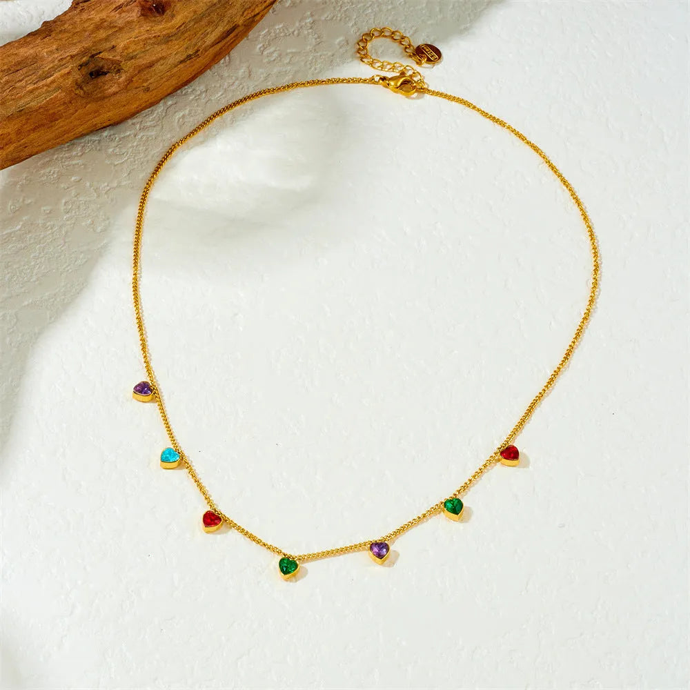 Gold-plated heart necklace on stainless steel chain with adjustable 41-50cm length