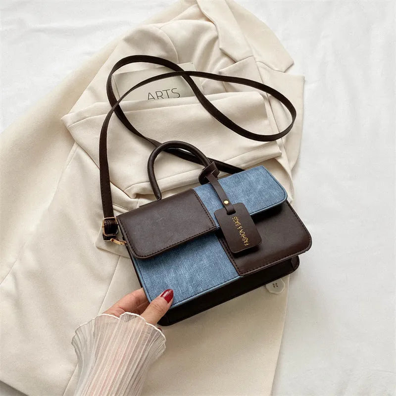 PU stitching texture messenger bag in brown with adjustable shoulder strap, 21 cm width, street style design