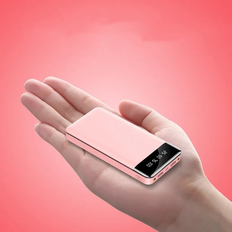 Large capacity power bank with LCD battery percentage display, dual USB outputs, and dual LED lights in black colour