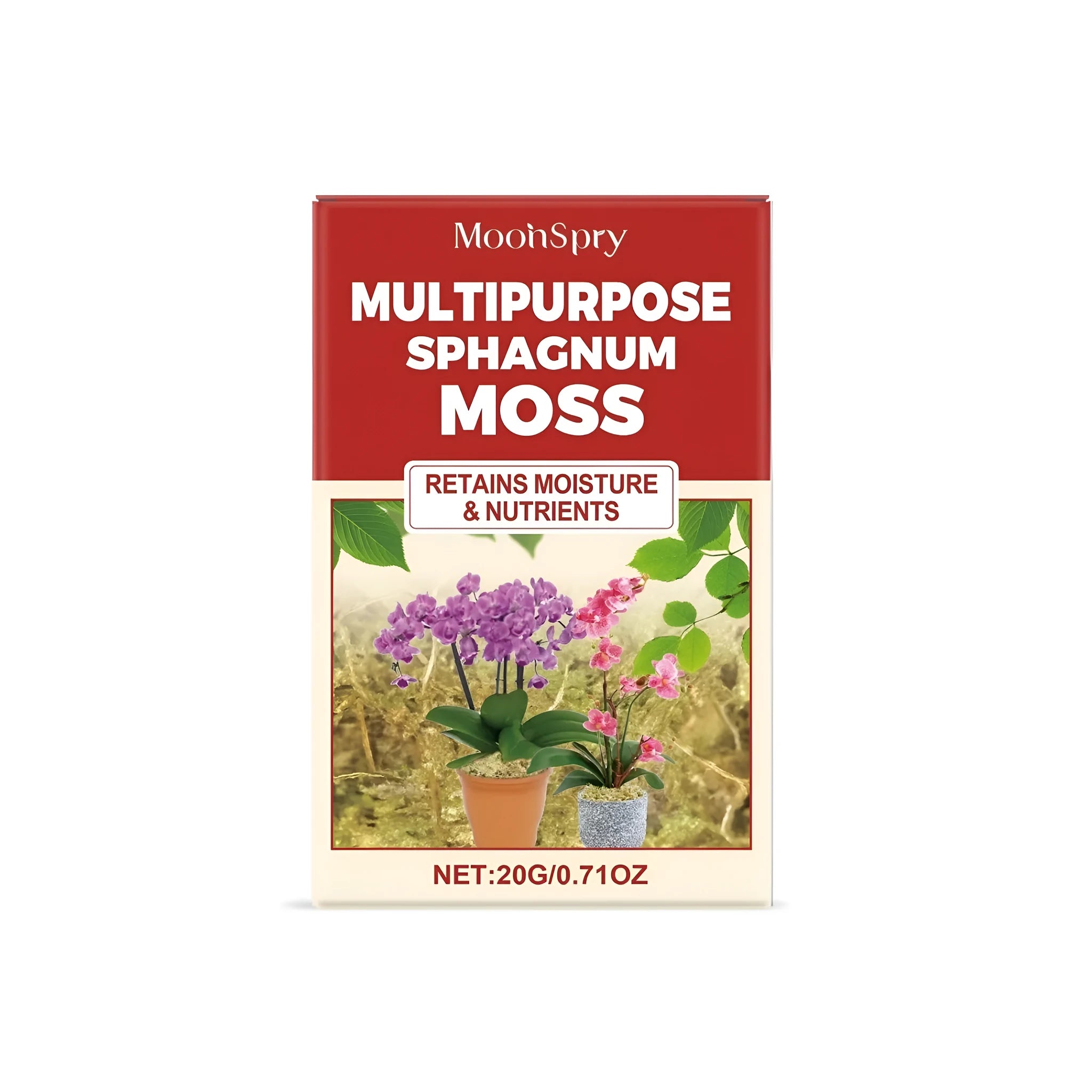Bag of dried natural sphagnum moss, 20g capacity, for horticultural use.