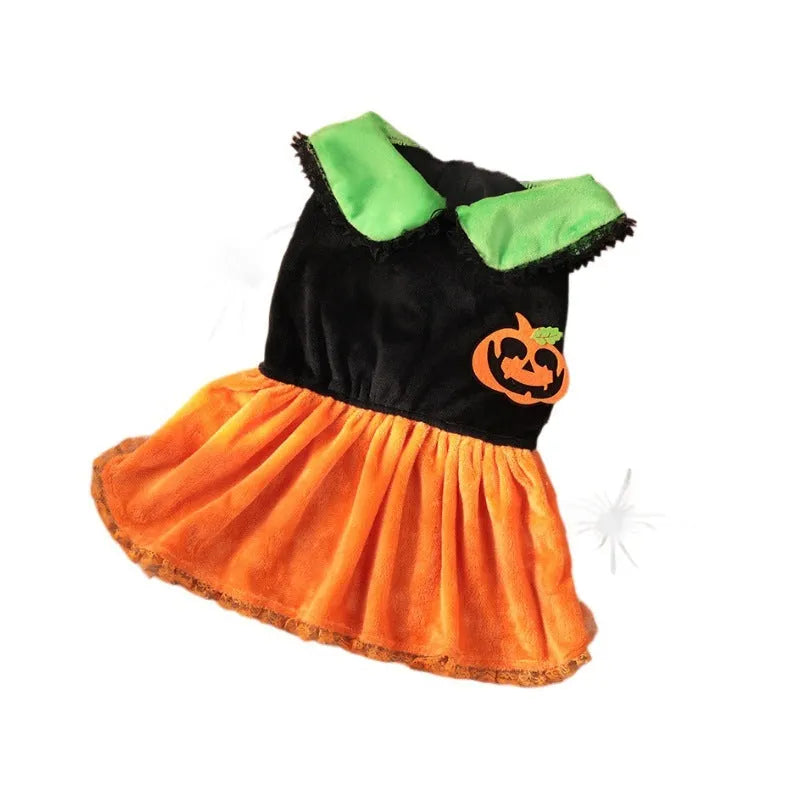Halloween pumpkin skirt and sweater pet costume for dogs and cats in crystal velvet material
