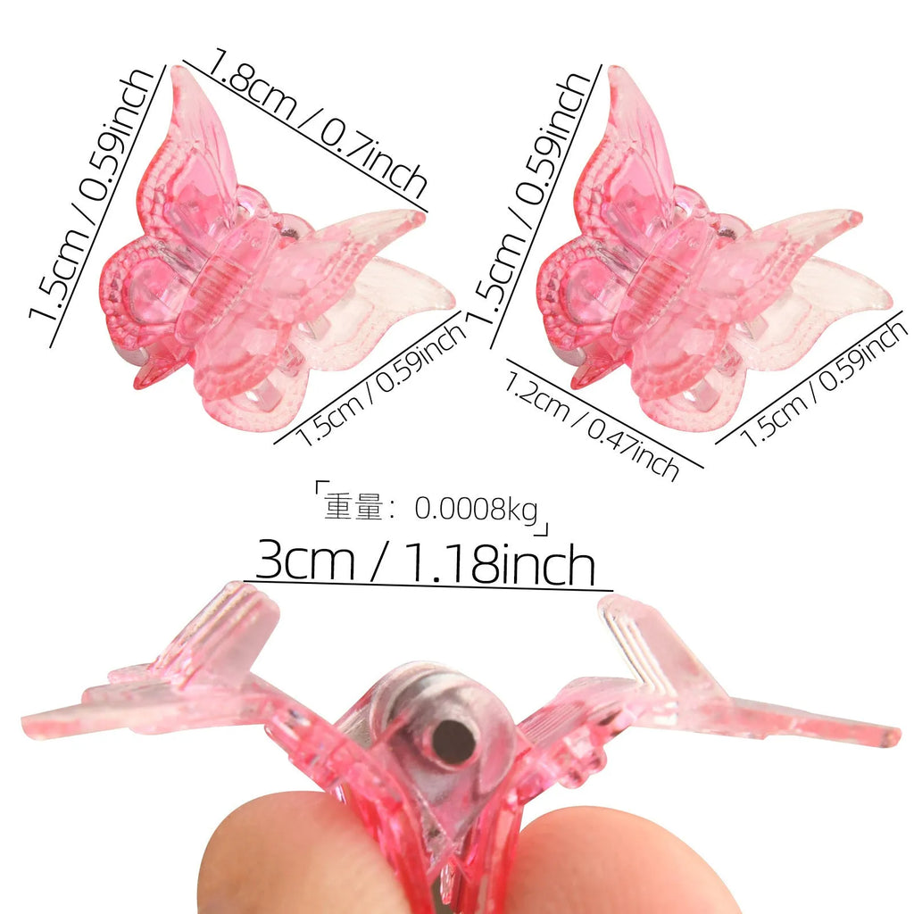 Set of 50 glitter mini butterfly hair claw clips in assorted colours, plastic and metal construction, 0.6 inches each
