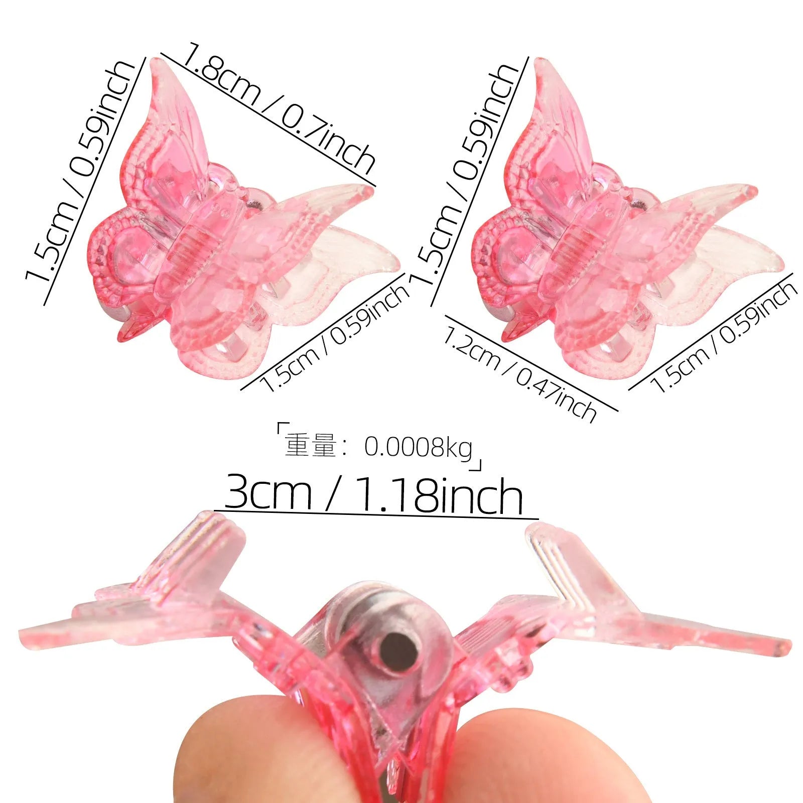 Set of 50 glitter mini butterfly hair claw clips in assorted colours, plastic and metal construction, 0.6 inches each
