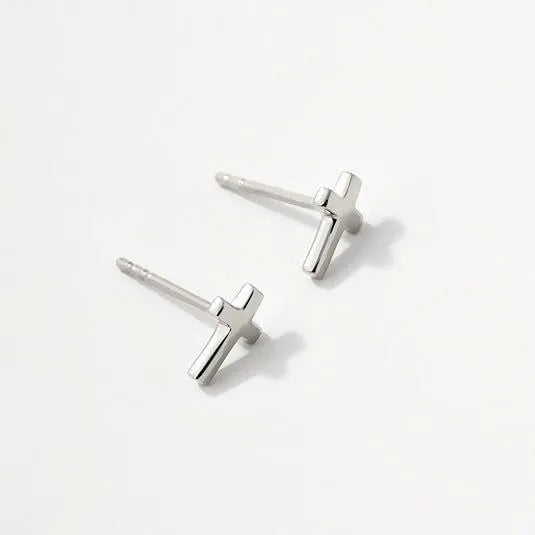 Women's electroplated zinc alloy bow and cross stud earrings in gold and silver, geometric shape.