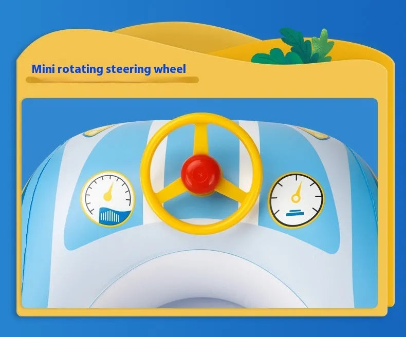 Mini steering wheel inflatable car swimming ring for children in pink sports car design