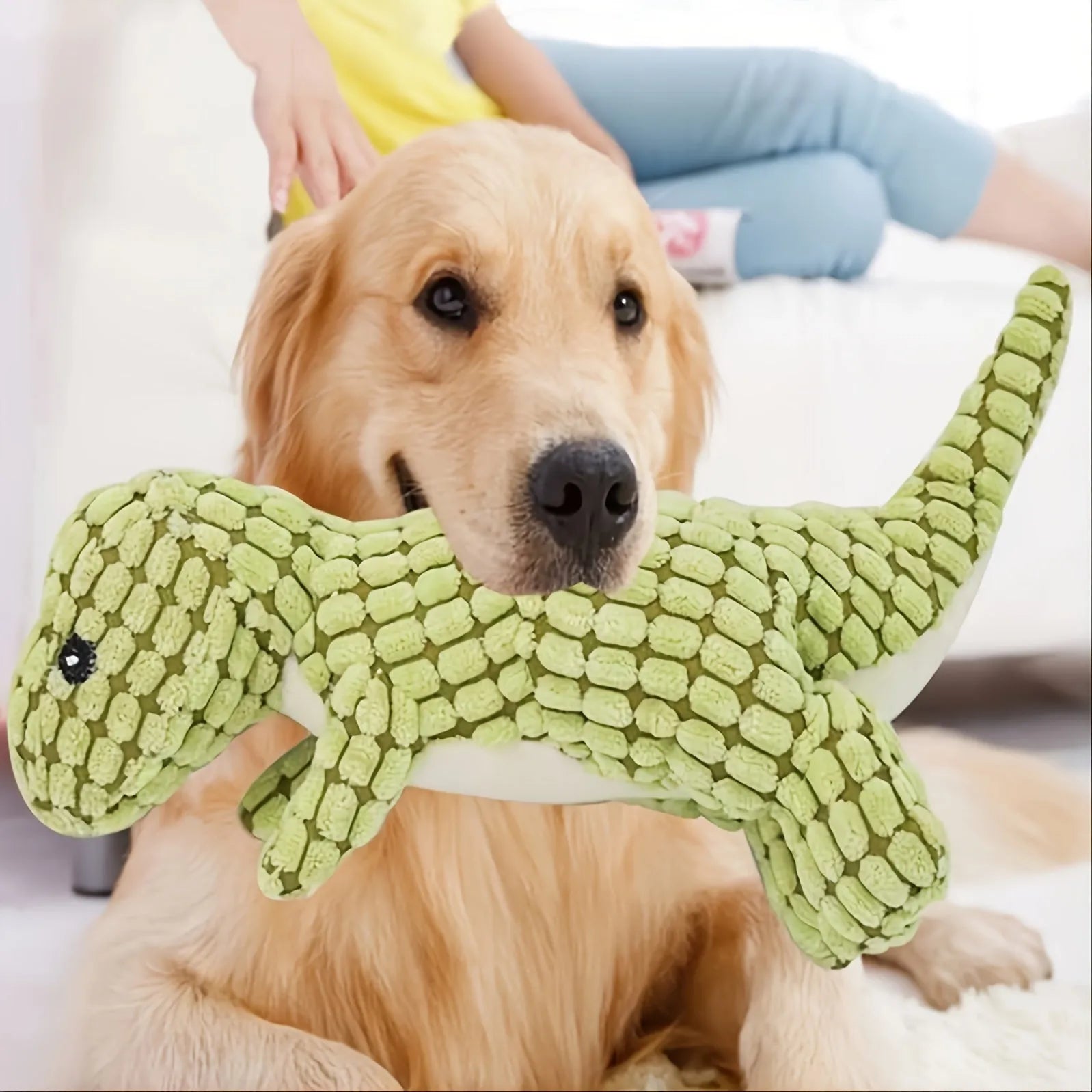 Grey, green, or orange bite-resistant rubber dog toy with sound feature for chewing.