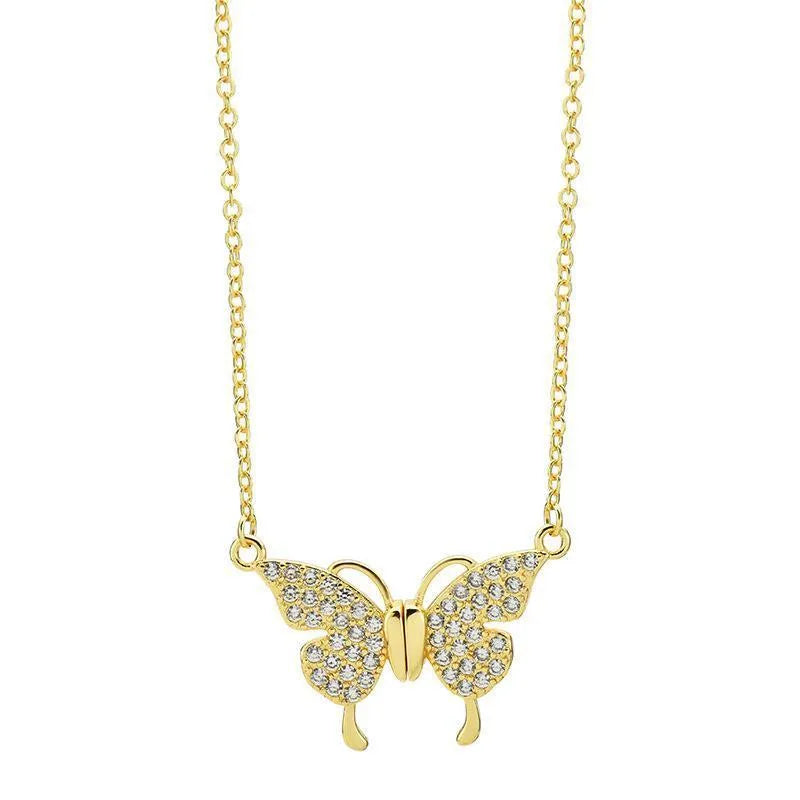 Gold titanium steel clavicle necklace with magnetic butterfly clasp and twisted chain