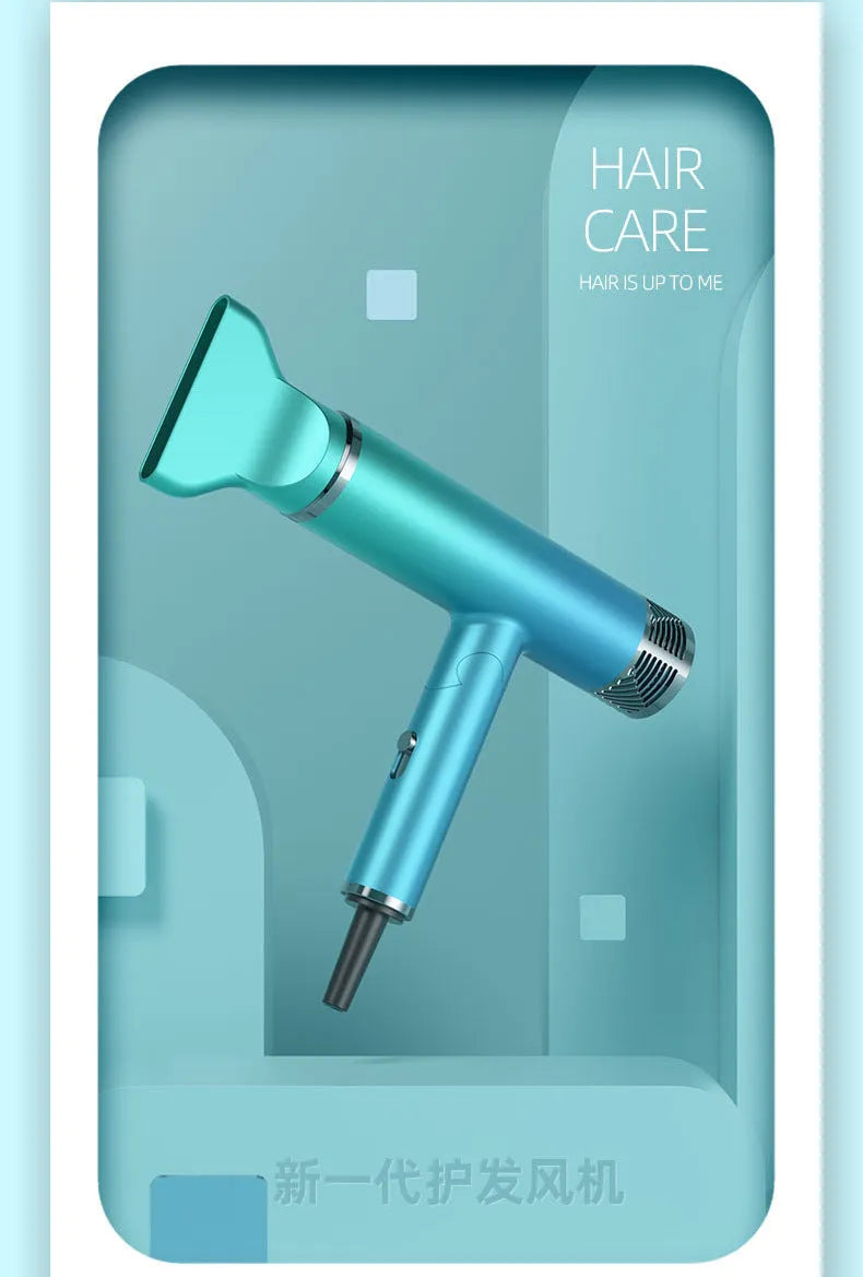 Foldable hair dryer in green and purple with compact folded design for portable travel and home use