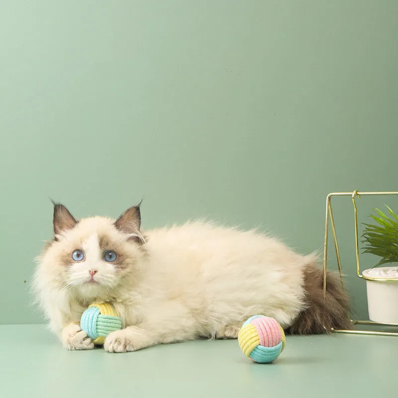 Handmade blue powder cat hair ball plush toy measuring 5cm in diameter