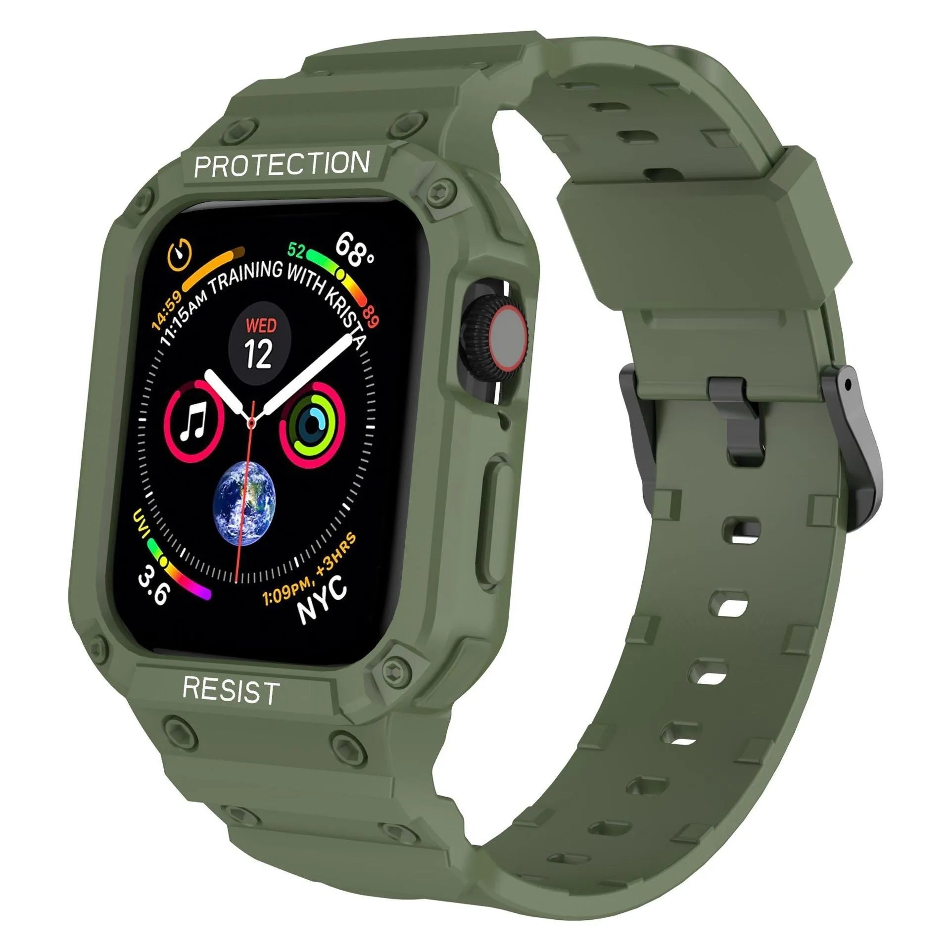 Apple Watch Series 8 protective case with integrated soft TPU sport strap in multiple colour options