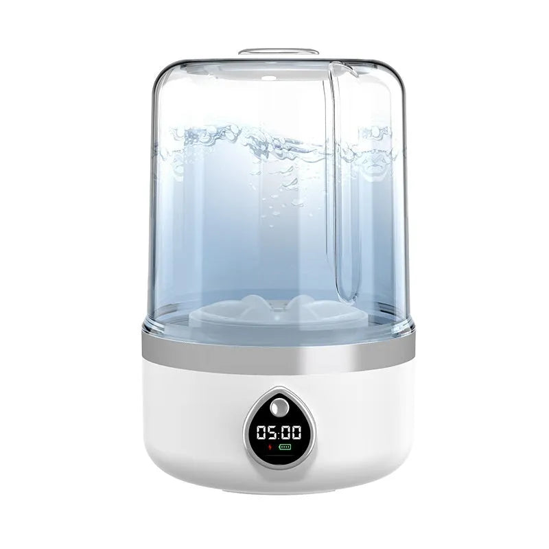 White portable mini washing machine with USB charging cable showing compact dimensions