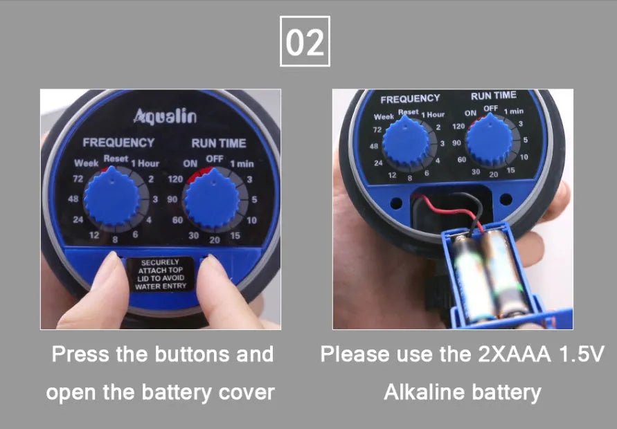 Automatic watering device timer attached to outdoor garden faucet with manual override button