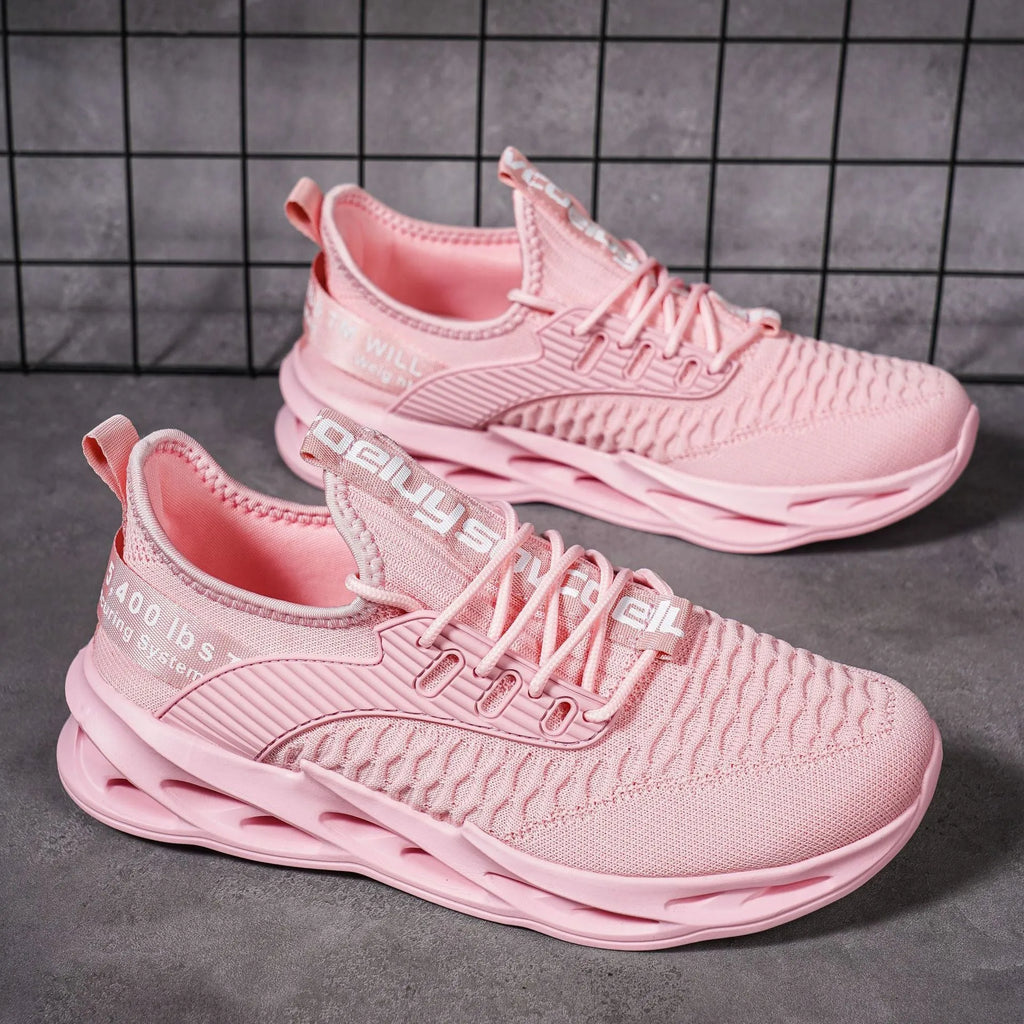 Casual FlyKnit lightweight women's breathable shoes in black with mesh upper and flat heel