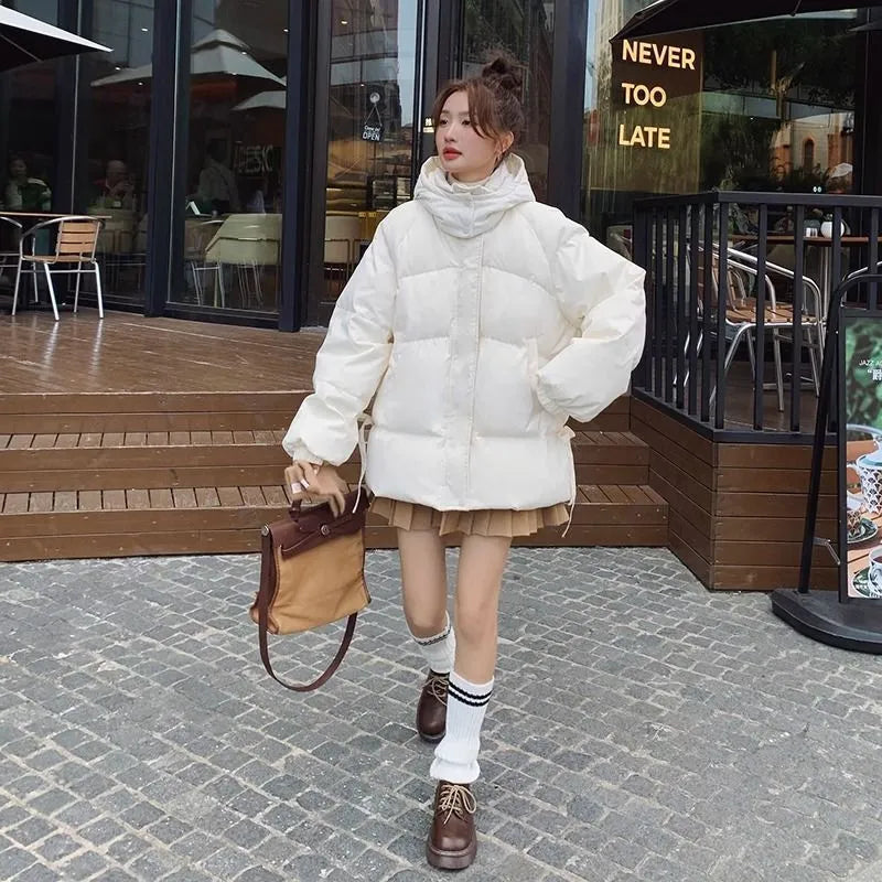 Women's loose cotton-padded jacket with princess sleeves, size S-4XL, colour option Milky White and Black
