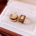 Real gold plated silver needle striped round stud earrings for women in golden coffee colour