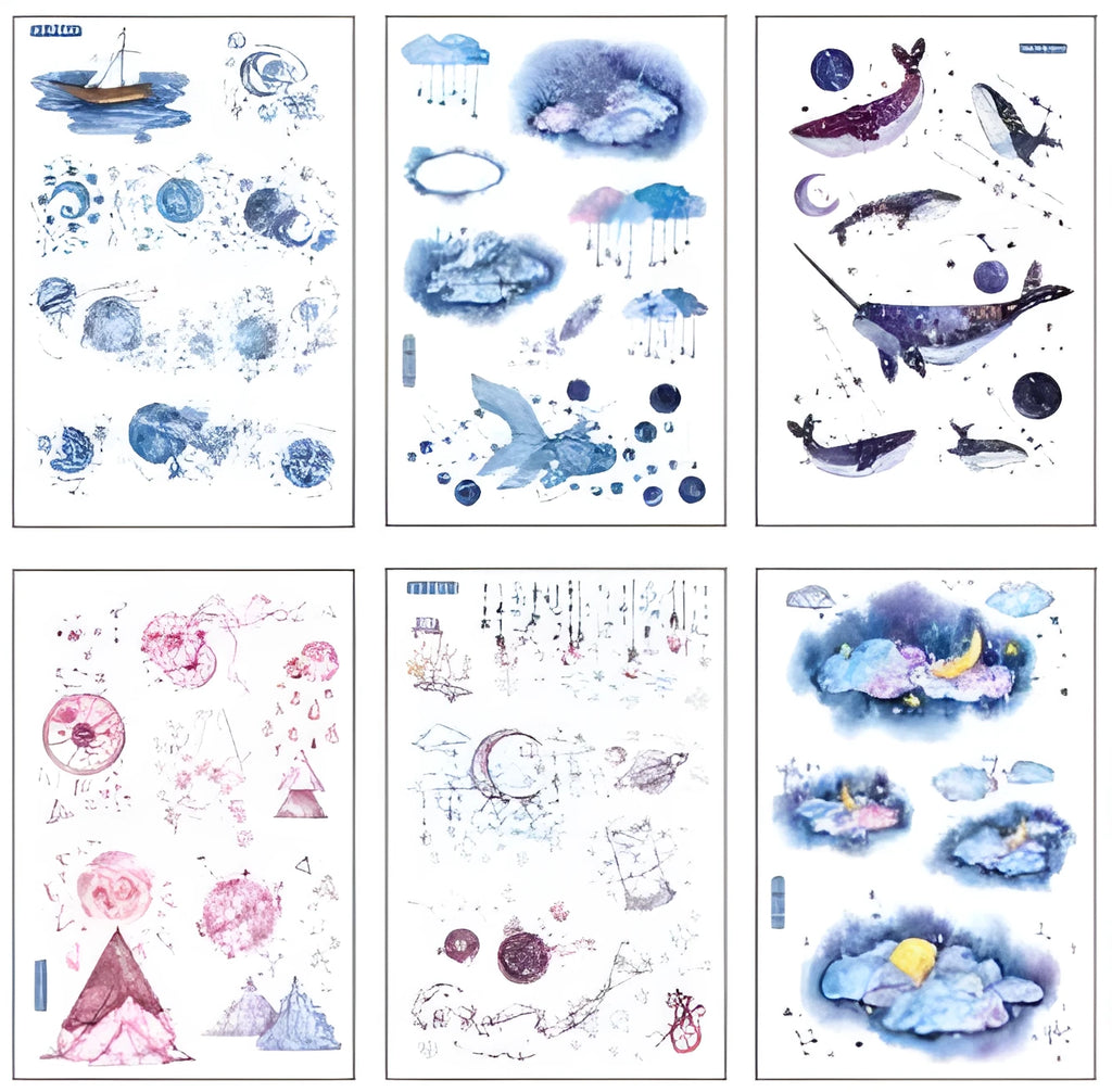 Fantasy Stars hand account and paper sticker set on Japanese paper, 10.5x14.1 cm, in paper bag packaging