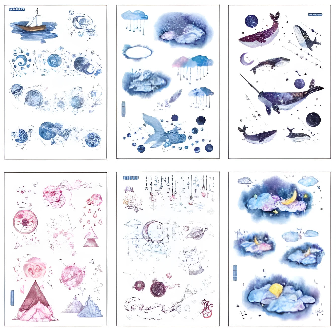Fantasy Stars hand account and paper sticker set on Japanese paper, 10.5x14.1 cm, in paper bag packaging