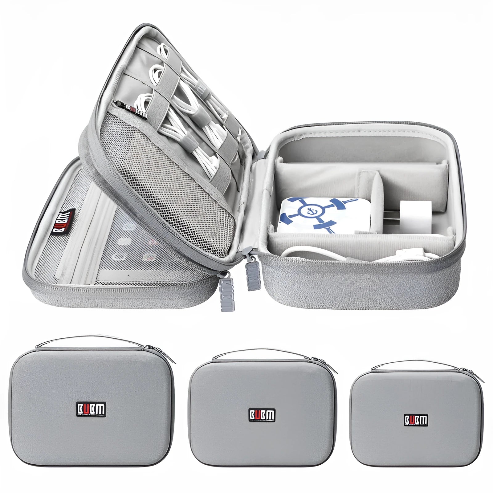 Black and grey EVA digital storage bag with hand bag shape for headphone and electronics organisation