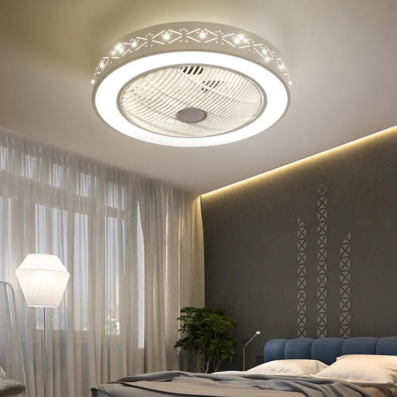 55cm LED invisible fan chandelier ceiling light with metal blades and decorative insert