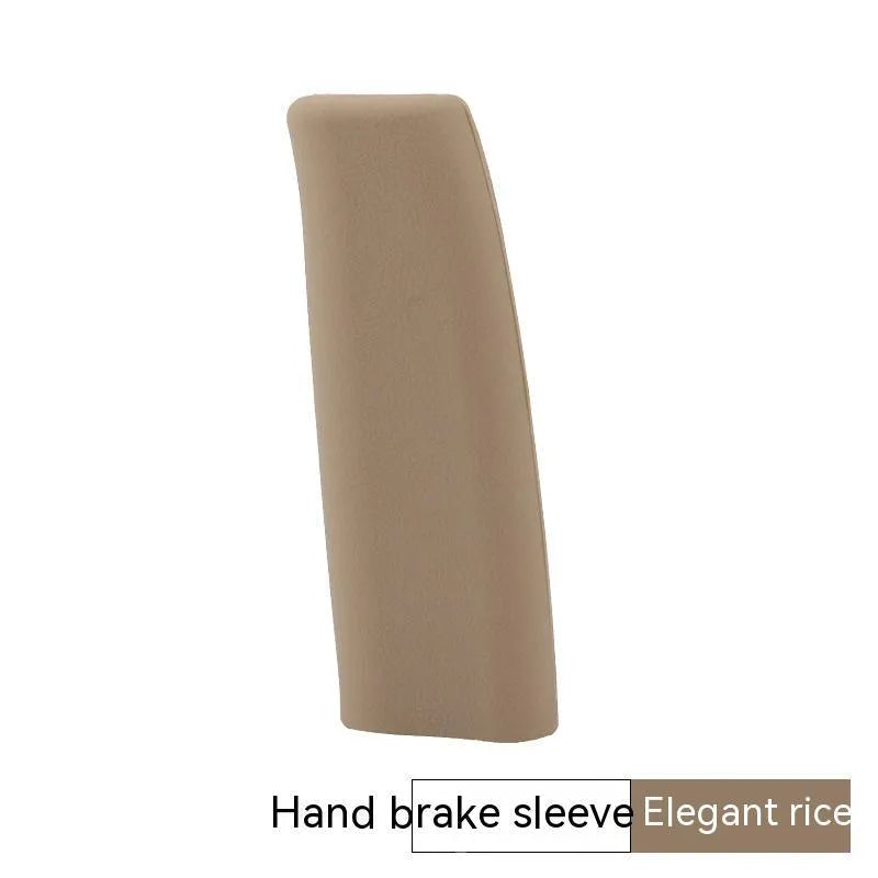Universal silicone handbrake sleeve in black, grey, beige, red, and blue measuring 12cm long for car interior protection