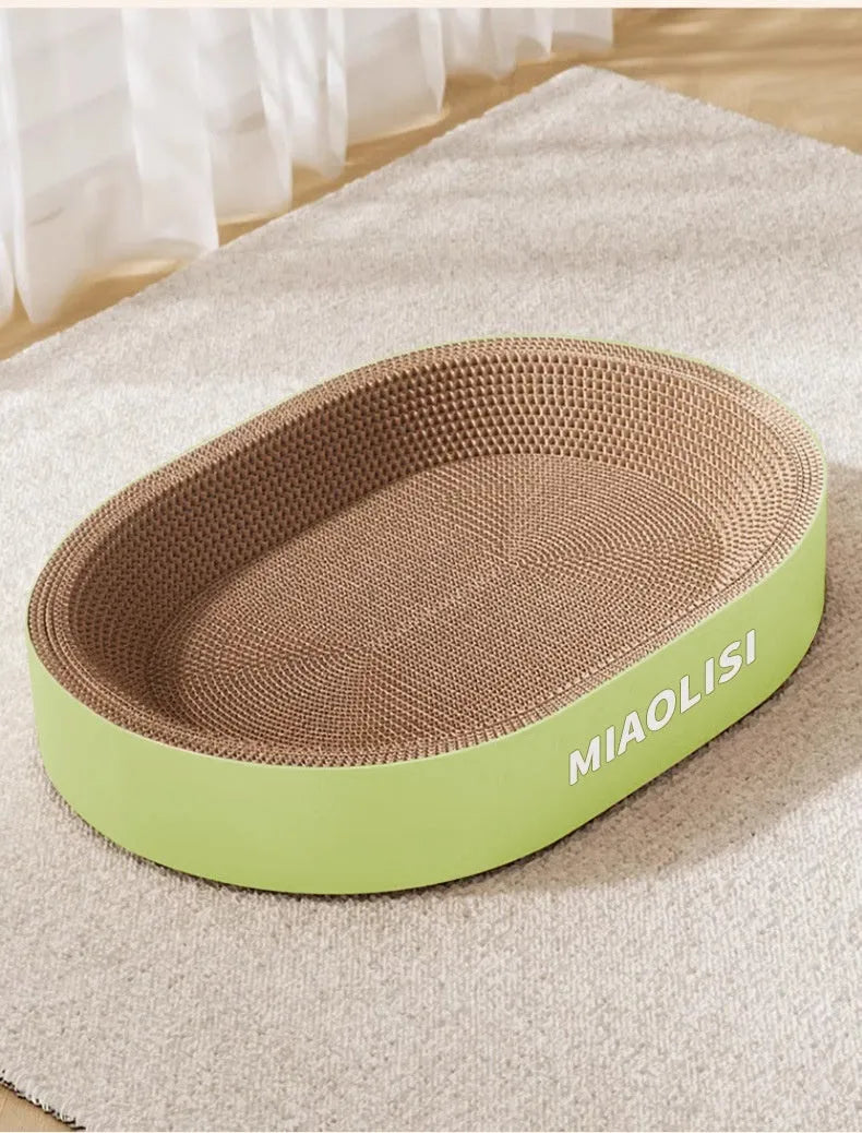 Oval 55cm corrugated paper cat scratch board in green and purple simple style cat nest