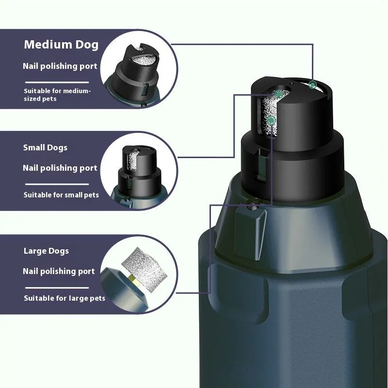 Pet 6-speed control nail piercing device in dark blue with LED light and fine grinding head