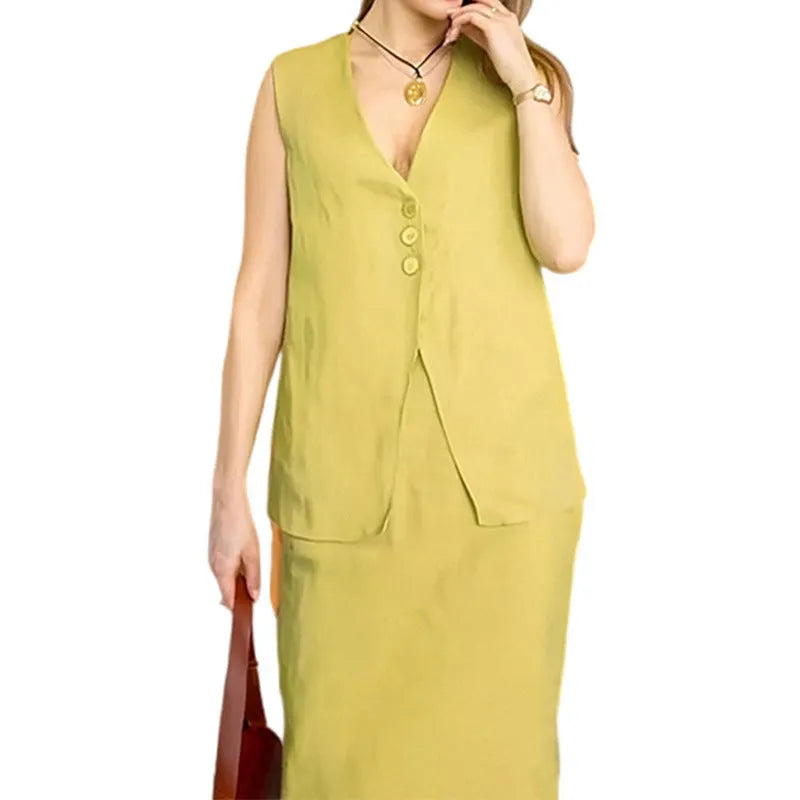 Women's loose-fit sleeveless vest and long skirt two-piece casual suit in blue