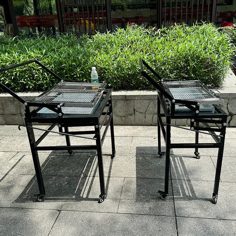 Large foldable charcoal barbecue stove with detachable components for courtyard cooking