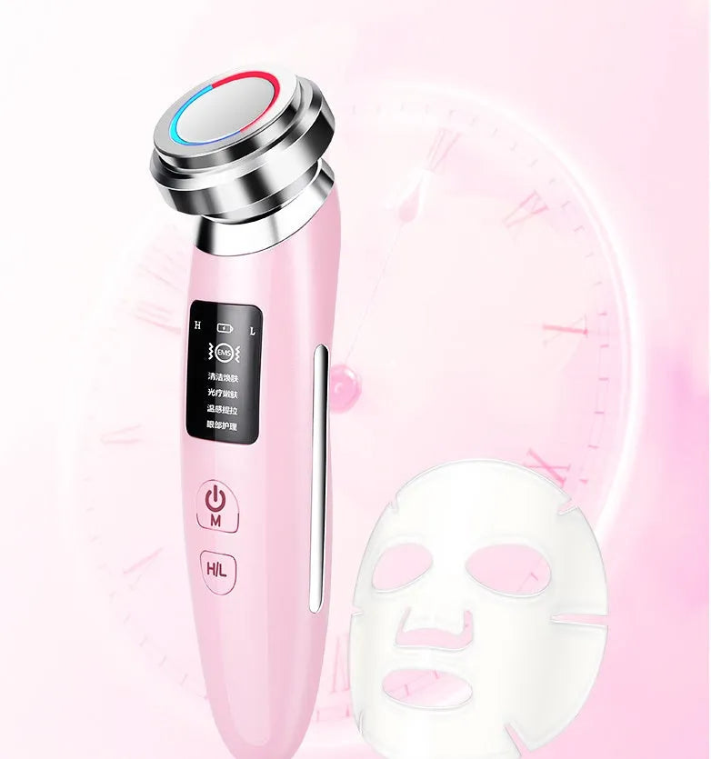 Pink cleansing and rejuvenating beauty instrument with compact 185mm length for home facial care