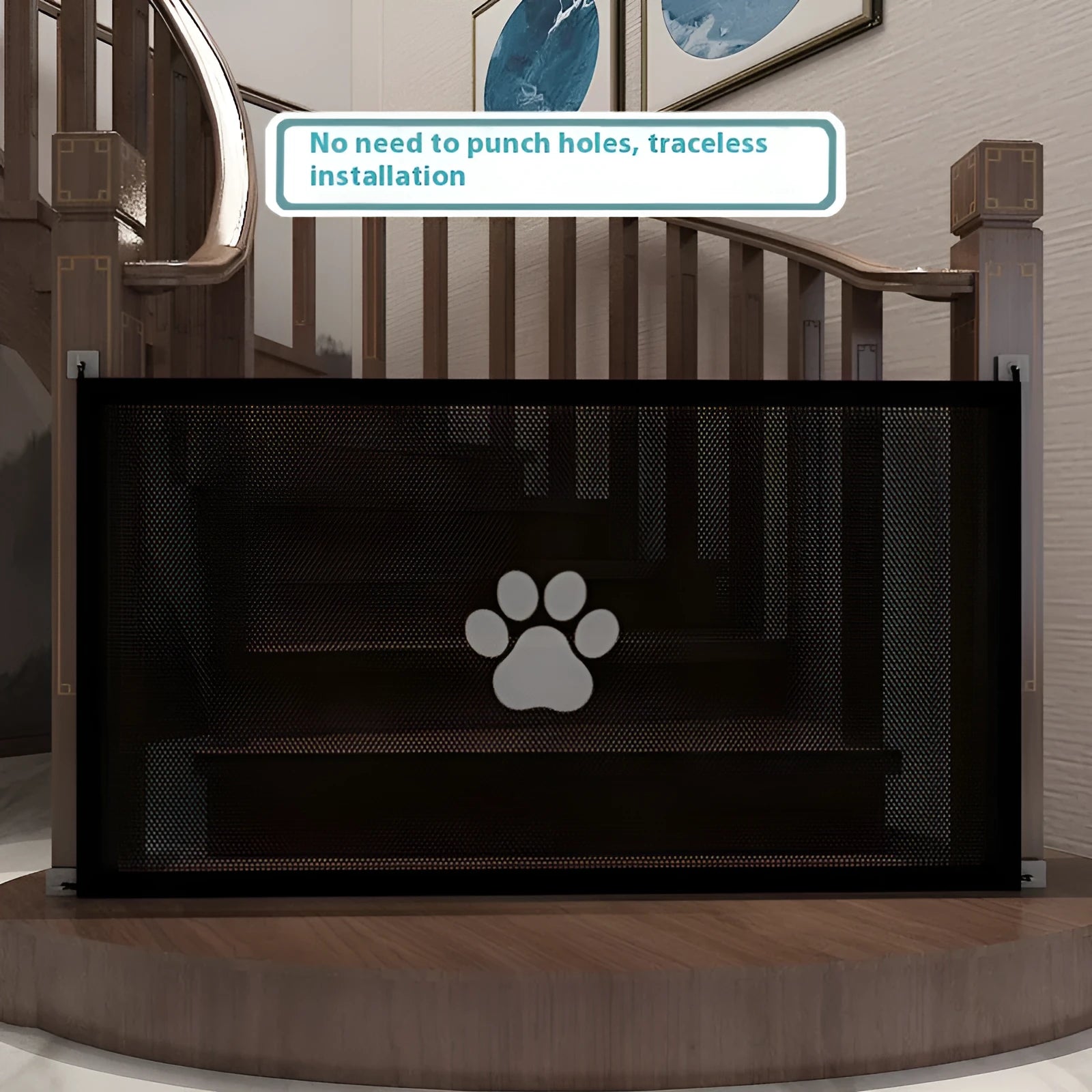 Portable folding dog barrier safety net fence with cloth material and plastic rod support