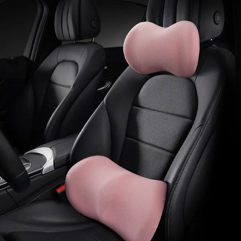 Car seat headrest pillow and lumbar support pillow set in multiple colours with synthetic fibre filler