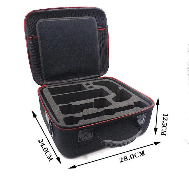 Black EVA hard shell game console accessory storage bag showing two size options.
