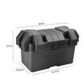 Battery storage box in black PP plastic with strap and base screw fixing, small size shown