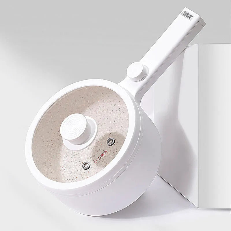White multi-function electric pot 600W with plastic body and food-grade PP inner pot, compact dormitory cooker
