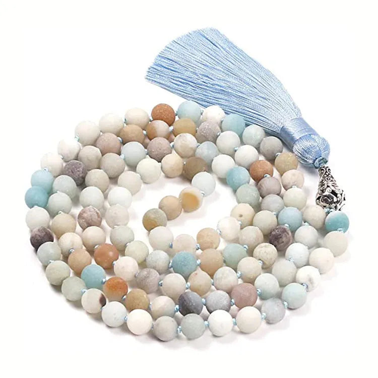 108 beaded natural stone bracelet, round 8mm beads, unisex bohemian style, available in multiple colours