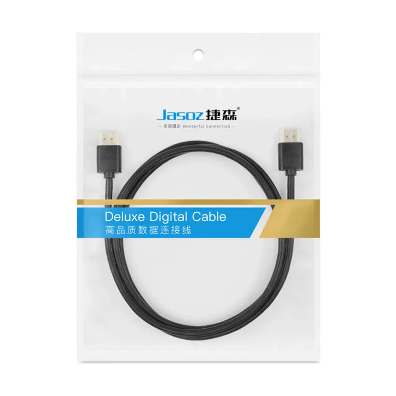 HDMI cable with gold-plated connectors and thin flexible design showing length options for computer monitor connection