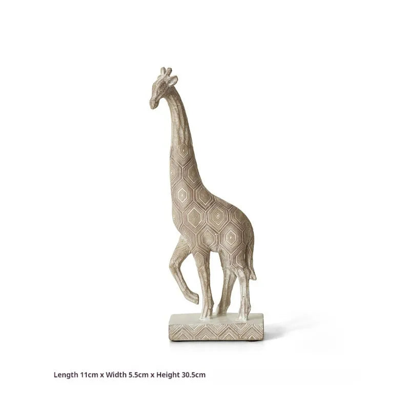 Wood colour European-style resin giraffe decorative figurine, 30.5cm tall.