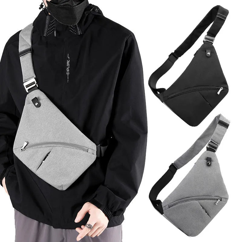 Men's black Oxford cloth chest bag with one-shoulder design and letter detailing