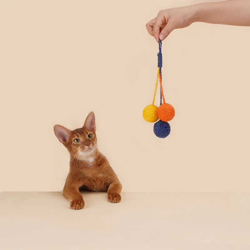 Multi-colour cat toy set with bite-resistant catnip ball and aluminium rod teaser stick