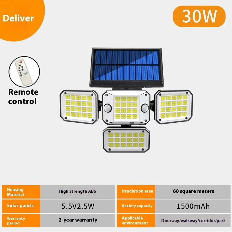 Solar body induction garden lamp with 5W power and 180° illumination angle mounted on a wall in a courtyard setting