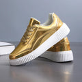 Gold sequin platform sneakers with round toe and thick MD sole