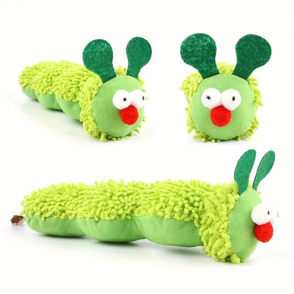 Green interactive plush cat toy pillow with sports design measuring 24cm long