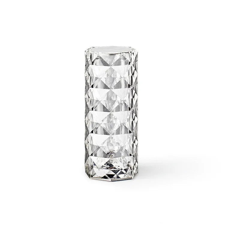 Crystal desk lamp with remote control and touch dimming, acrylic shade, 90x215 mm, USB powered, white colour option on table