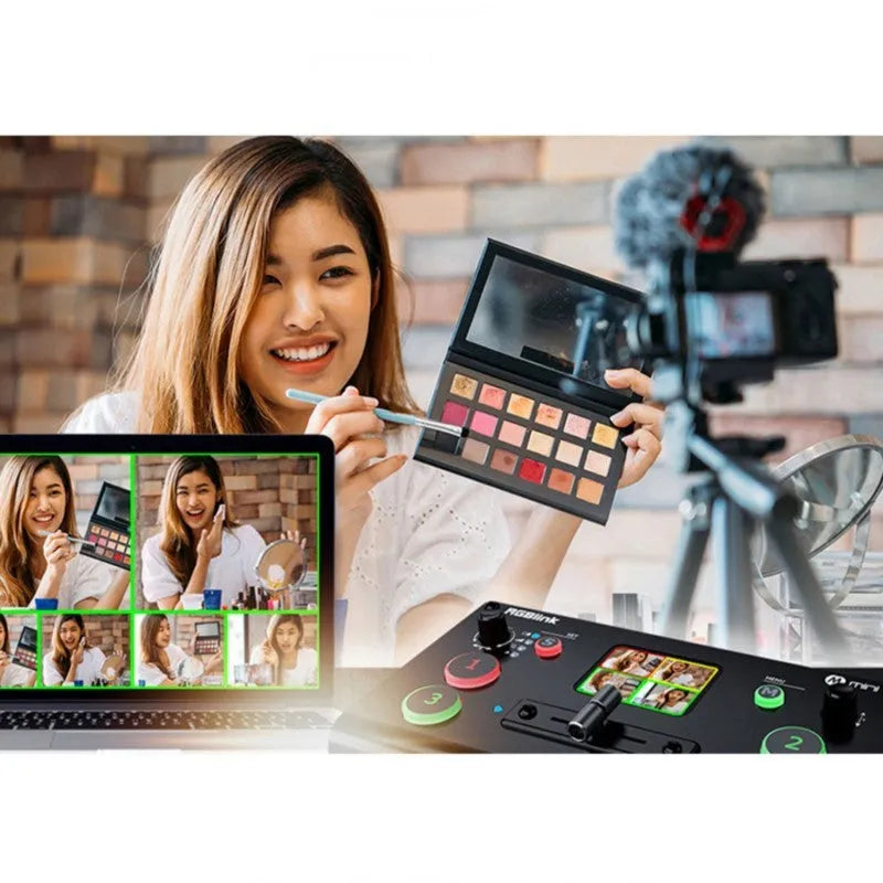 RGBLINK 4-way HDMI multi format switcher with 2.1-inch TFT screen and T-Bar switch