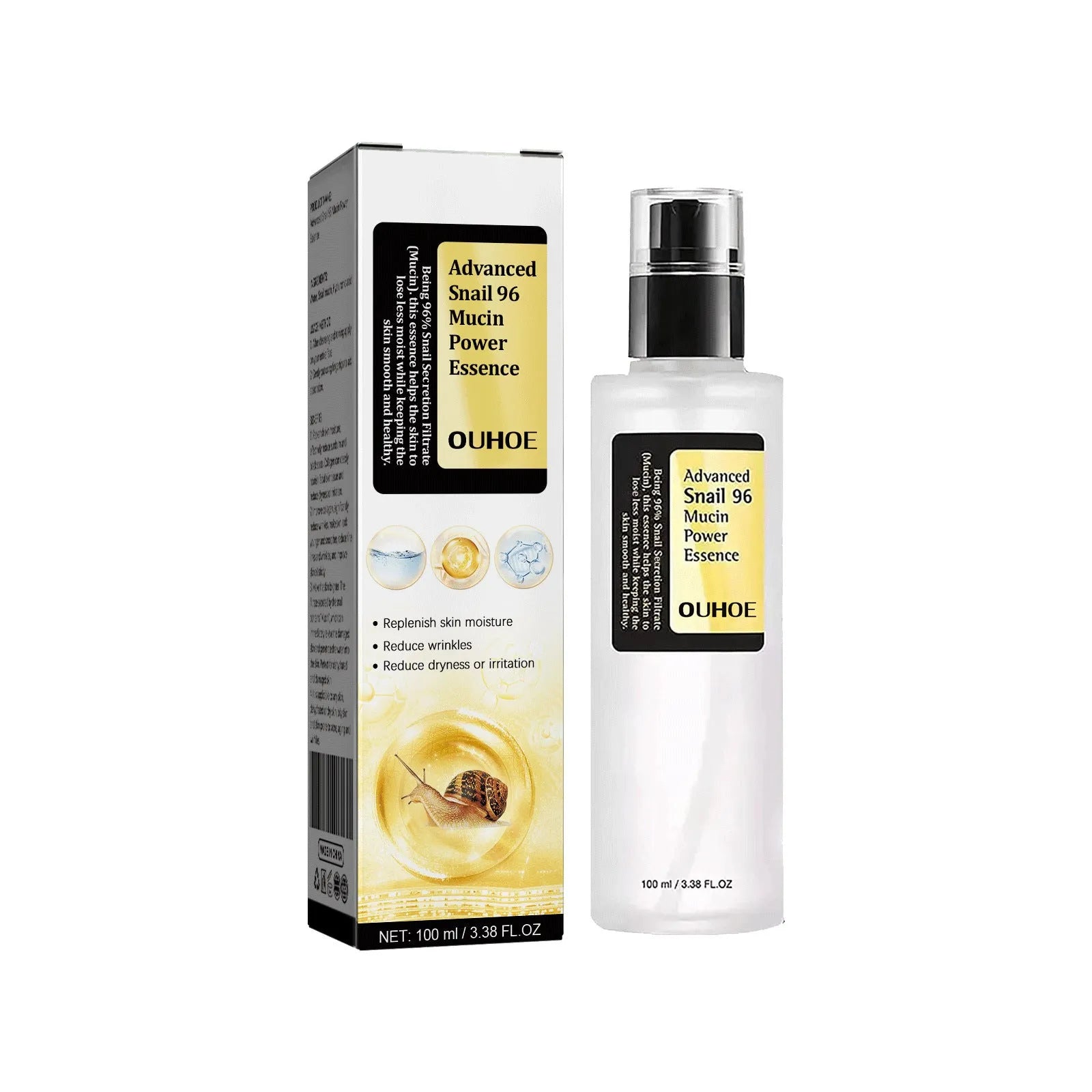 Snail serum collagen facial serum 100ml bottle on white background