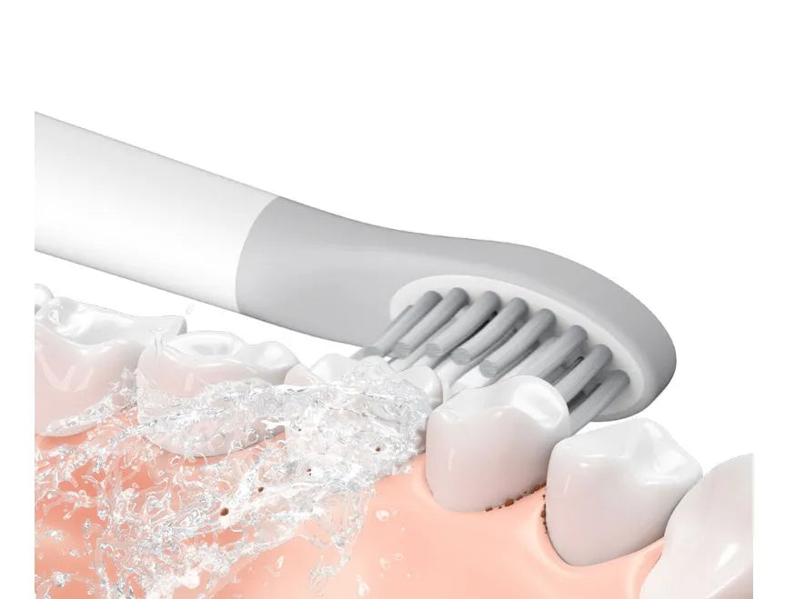 Sonic electric toothbrush with round brush head in blue, IPX7 waterproof handle with power button