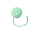 Colourful cat toy ball with attached rope and built-in bell in green, pink, purple, and yellow